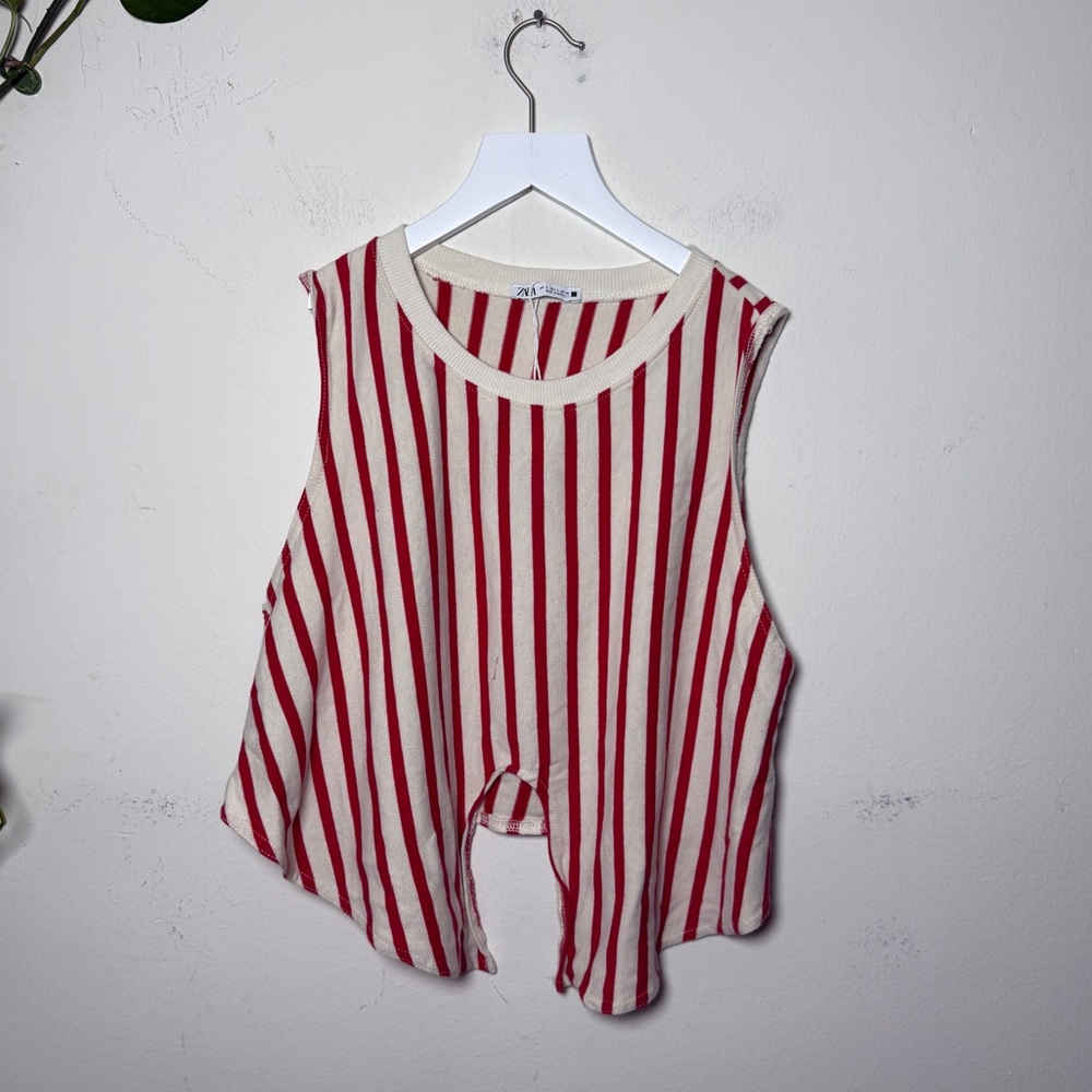 Zara Red and White Striped Women's Top - Picture 8 of 9